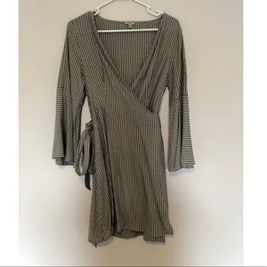 Striped Wrap Dress with Bell Sleeve